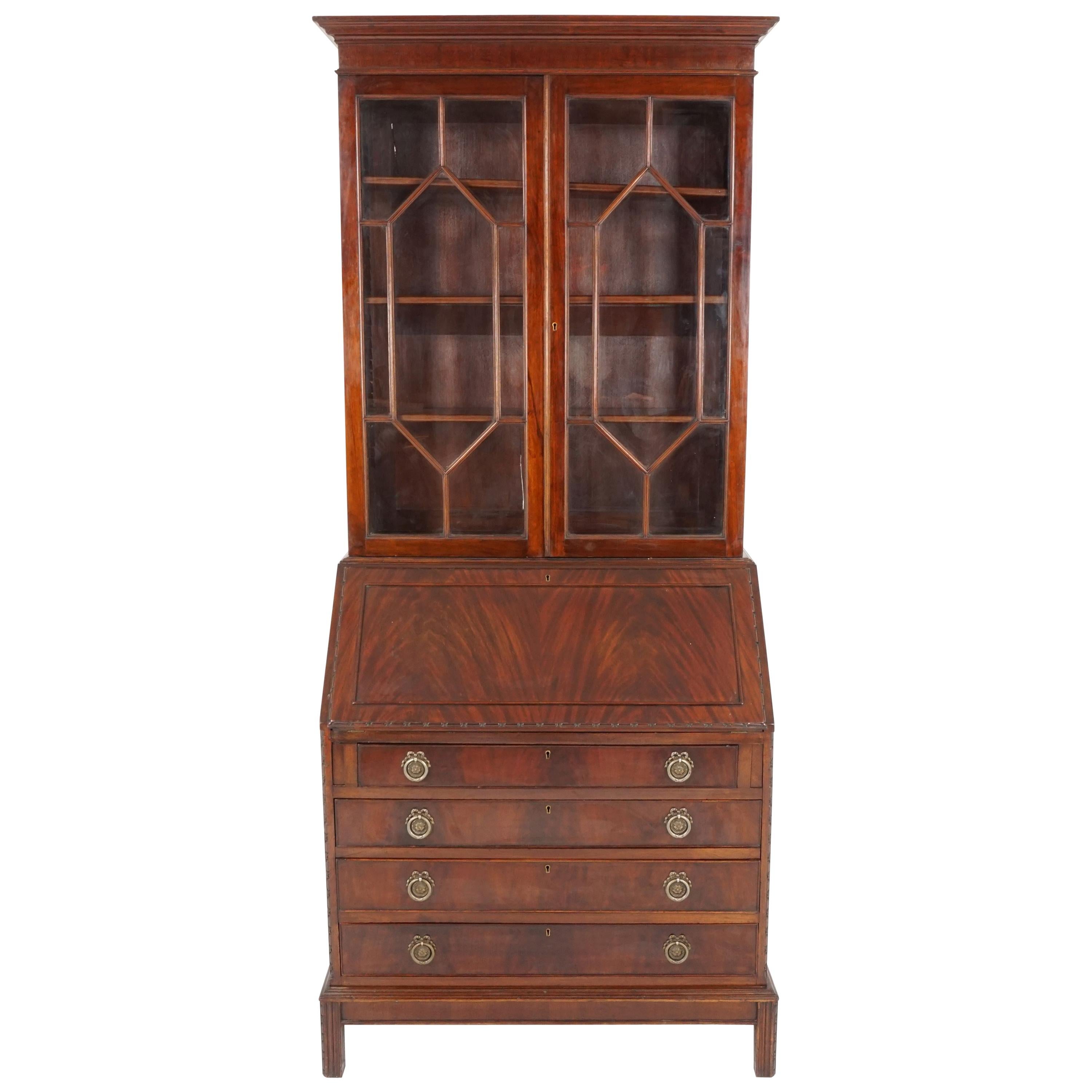Antique Walnut Secretaire, Bookcase, Antique Furniture, Scotland 1910, B2131 