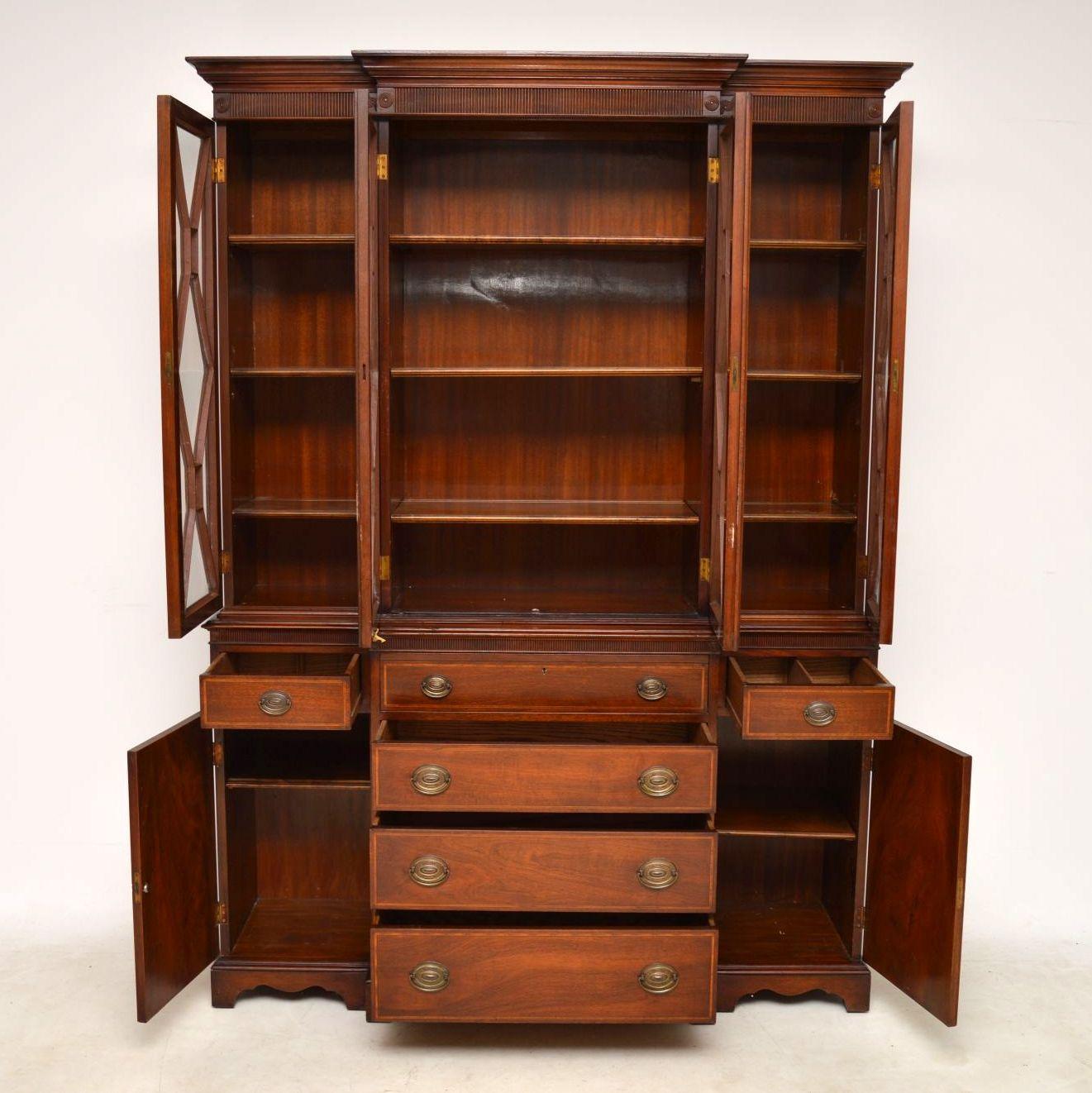 Victorian Antique Mahogany Secretaire Breakfront Bookcase