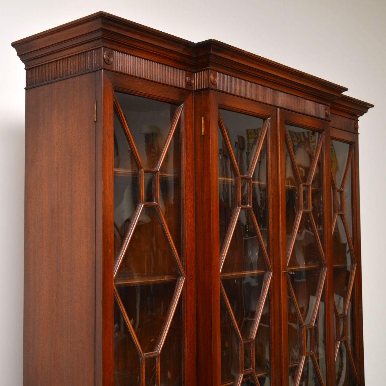 Mid-20th Century Antique Mahogany Secretaire Breakfront Bookcase