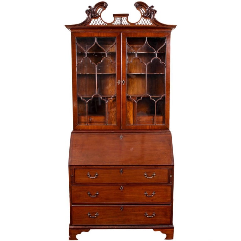 Antique Mahogany Secretary Bookcase With Mullion Glass Doors For Antique Mahogany Secretary Bookcase with Mullion Glass Doors For Sale - Antique Mahogany Secretary Bookcase With Mullion Glass Doors For