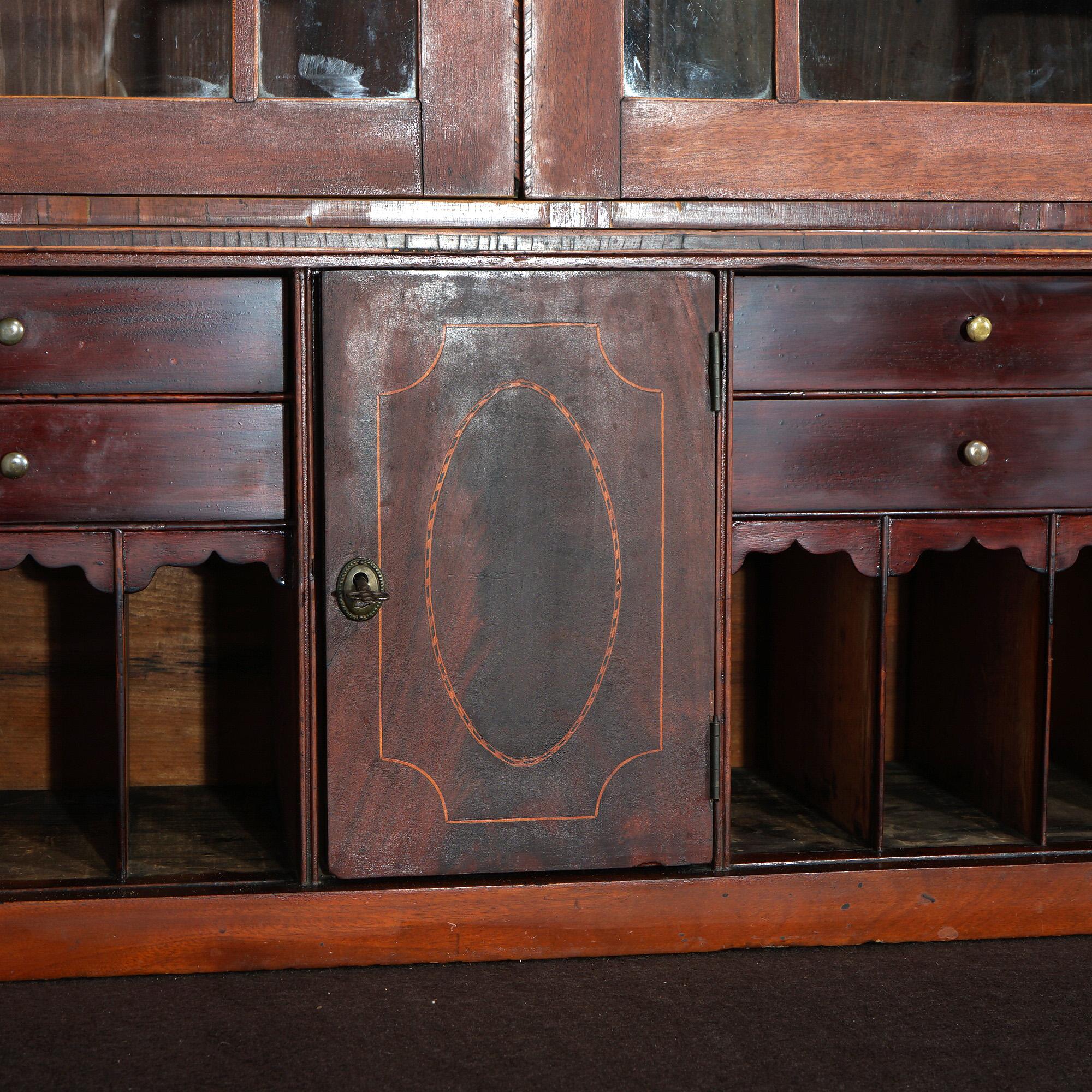 Antique Mahogany Secretary Mullioned Bookcase with Tambour Doors c1800 2