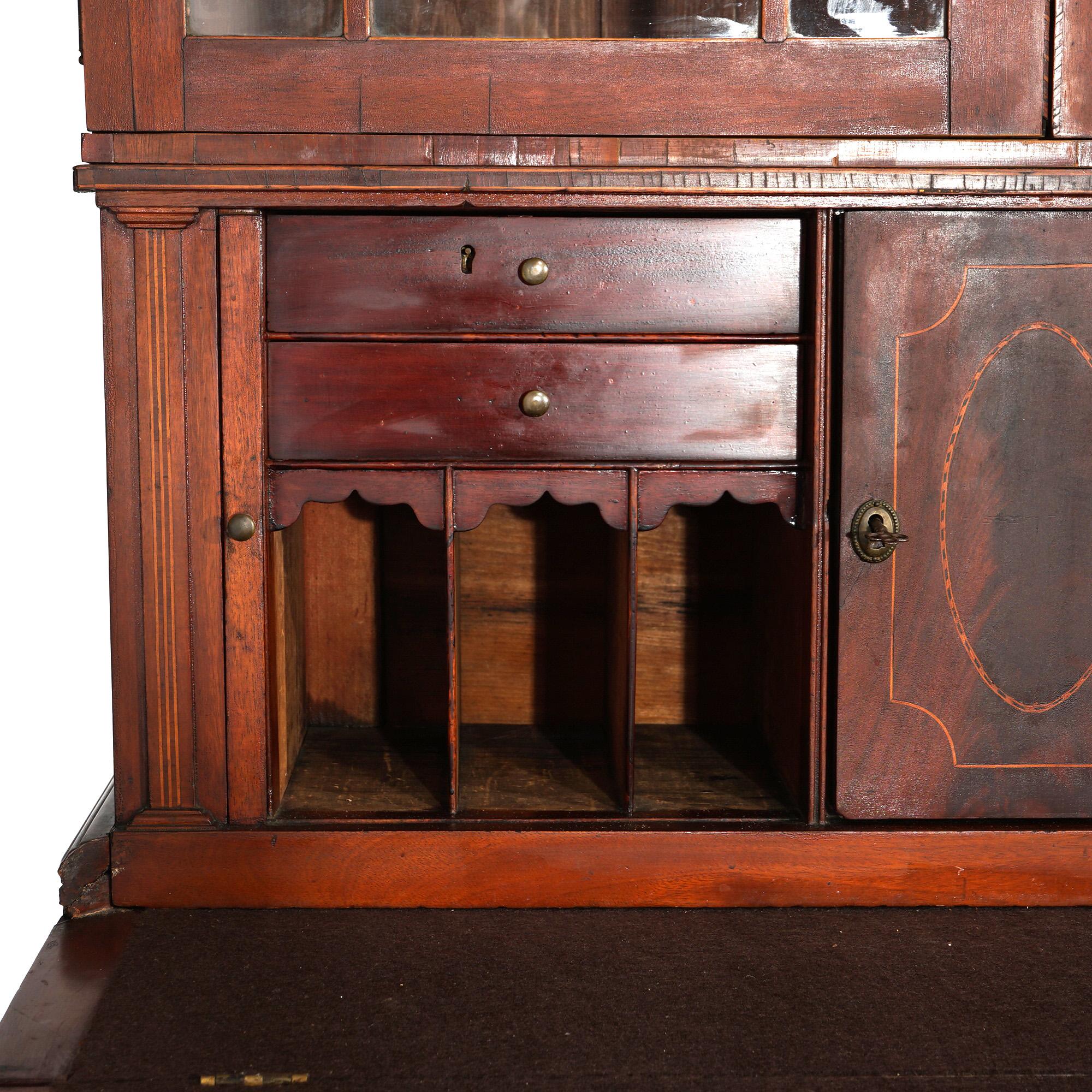 Antique Mahogany Secretary Mullioned Bookcase with Tambour Doors c1800 3
