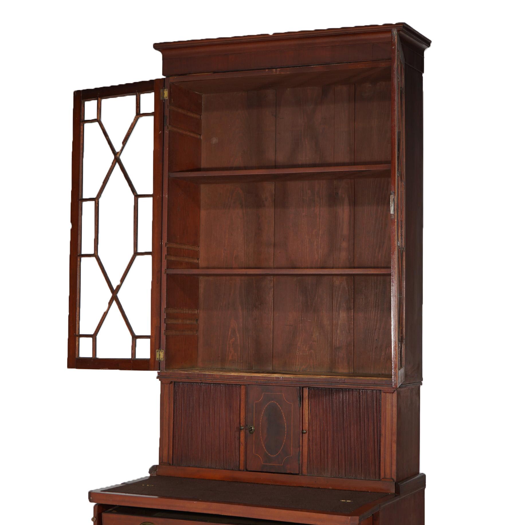 Antique Mahogany Secretary Mullioned Bookcase with Tambour Doors c1800 5