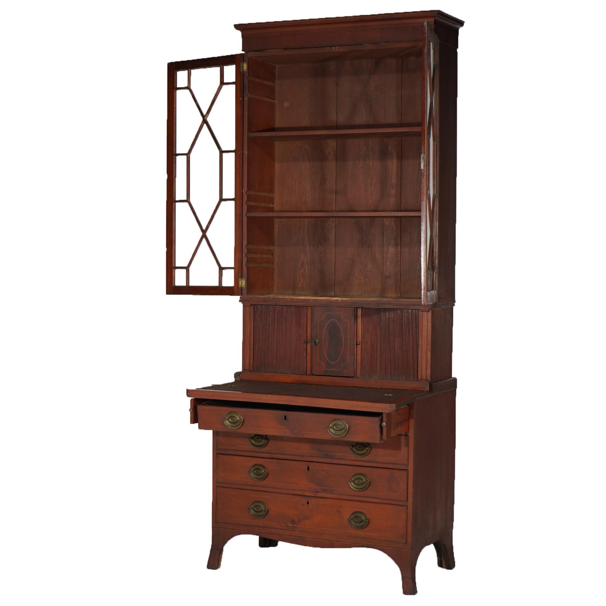 Antique Mahogany Secretary Mullioned Bookcase with Tambour Doors c1800 7