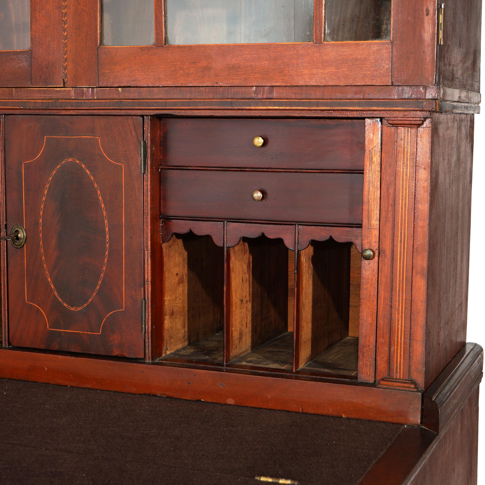 Antique Mahogany Secretary Mullioned Bookcase with Tambour Doors c1800 1