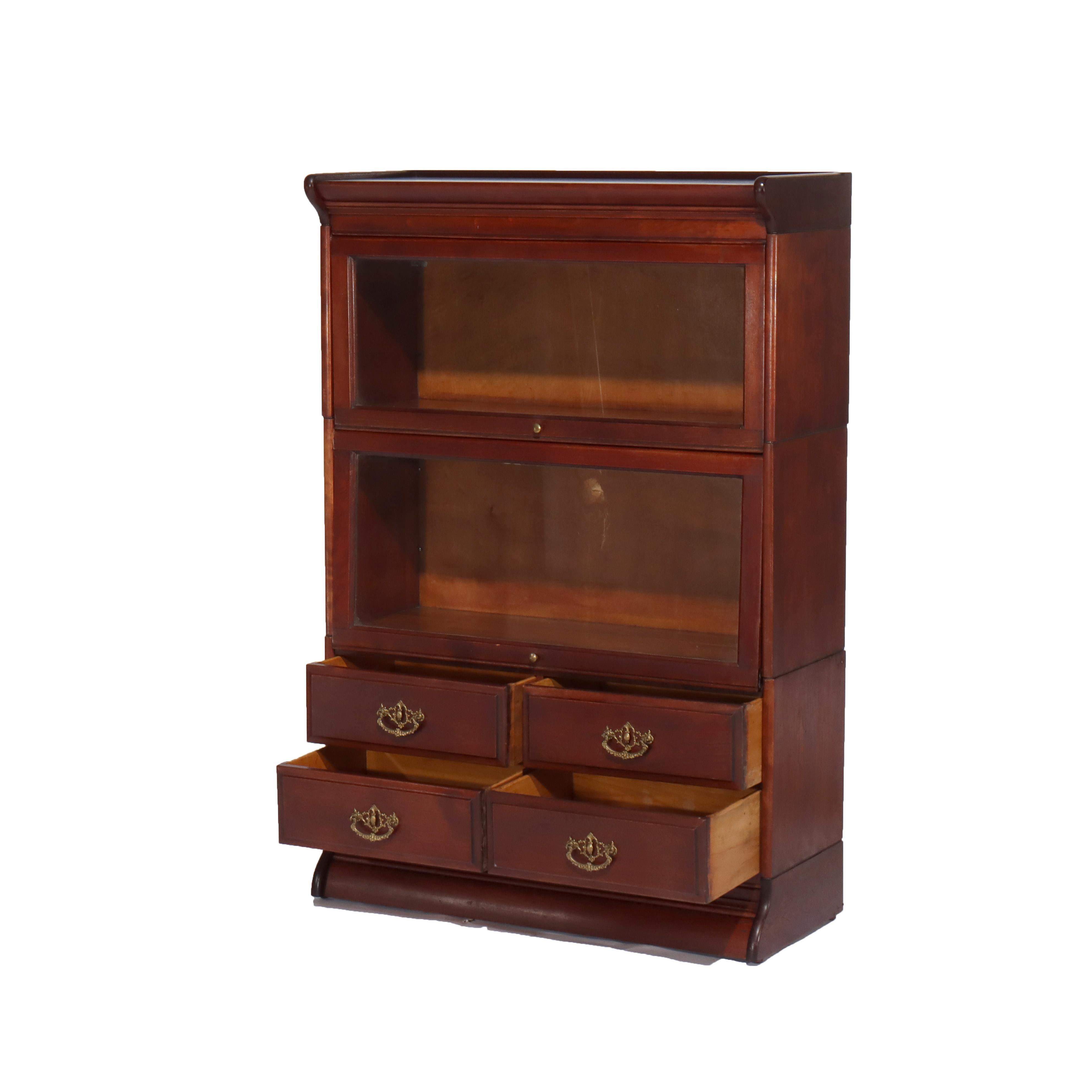 Arts and Crafts Ancienne bibliothèque sectionnelle à quatre tiroirs pour avocats en acajou C1920 en vente