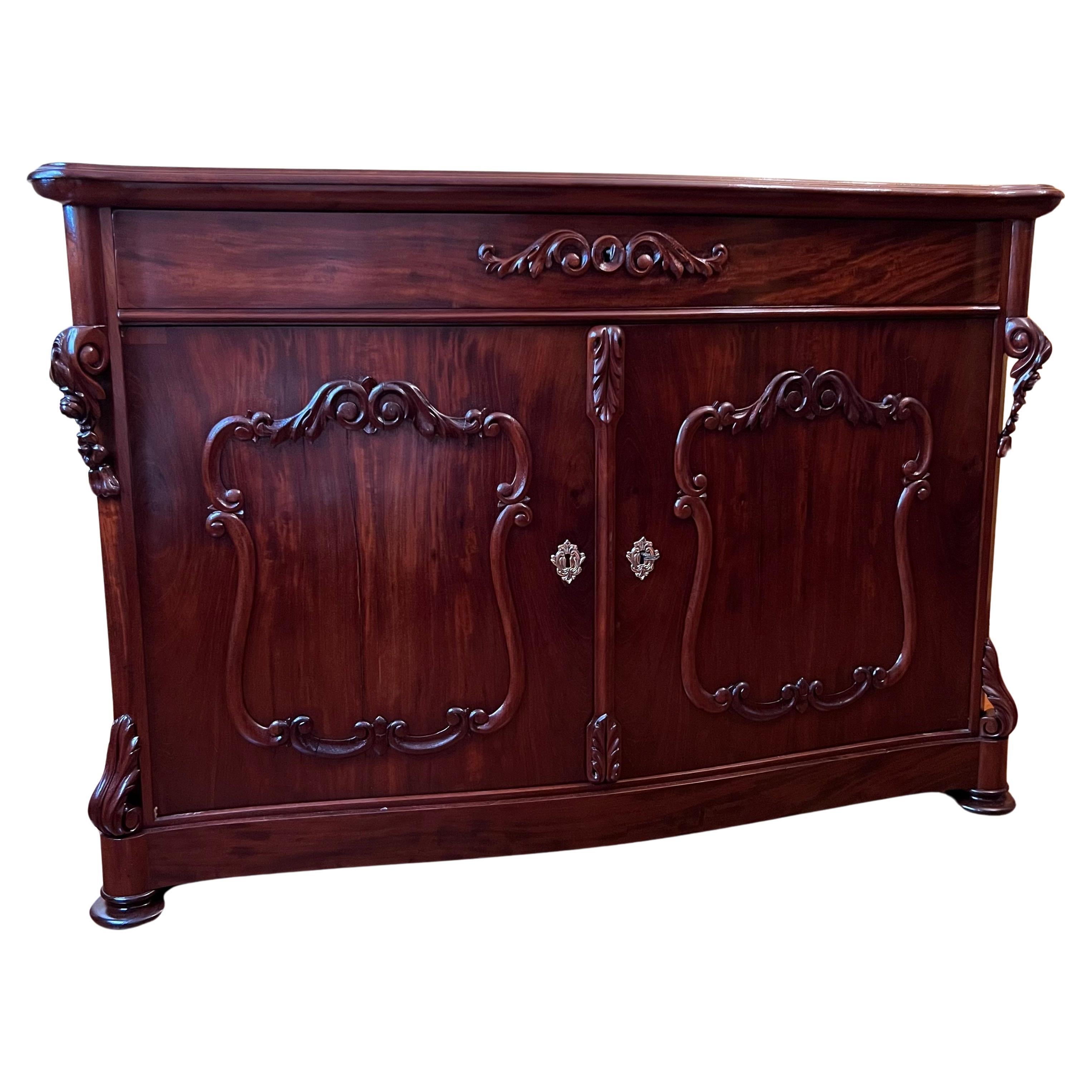 Antique Mahogany Serpentine Sideboard For Sale