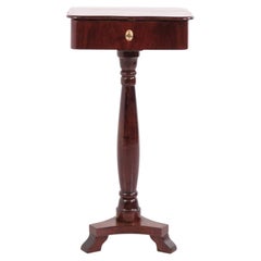 Antique Mahogany Sewing Table or Lamp Table with Column Base & Lock 20th Century