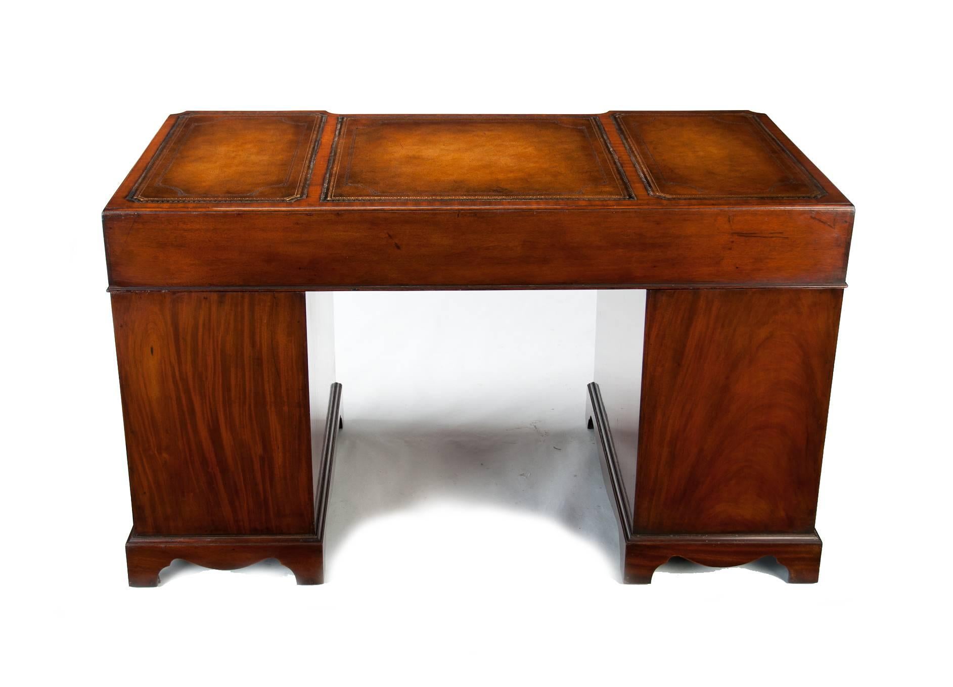 Antique Mahogany Shaped Front Pedestal Writing Desk 1