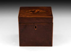 Antique Mahogany Shell Inlaid Tea Caddy, 18th Century