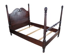 Antique Mahogany Sheraton Style Full Size 4 Post Open Pediment Bed