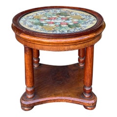 Antique Mahogany Side Table with Petit Needlepoint & Glass Tray Top