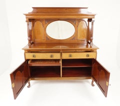 Antique Walnut Sideboard, Mirror Back, Carved Art Nouveau Buffet, 1920s, H134