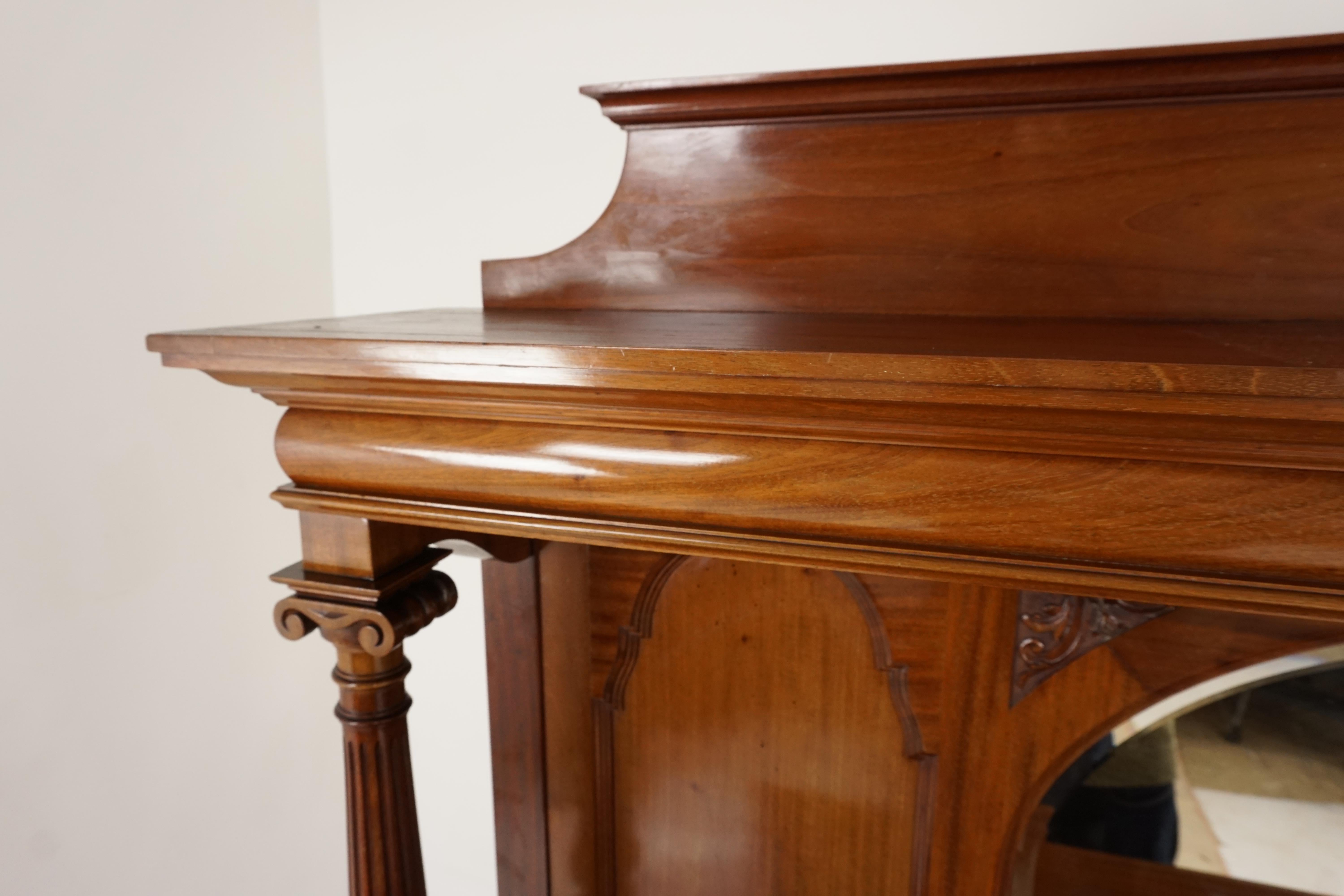 Hand-Crafted Antique Walnut Sideboard, Mirror Back, Carved Art Nouveau Buffet, 1920s, H134 For Sale