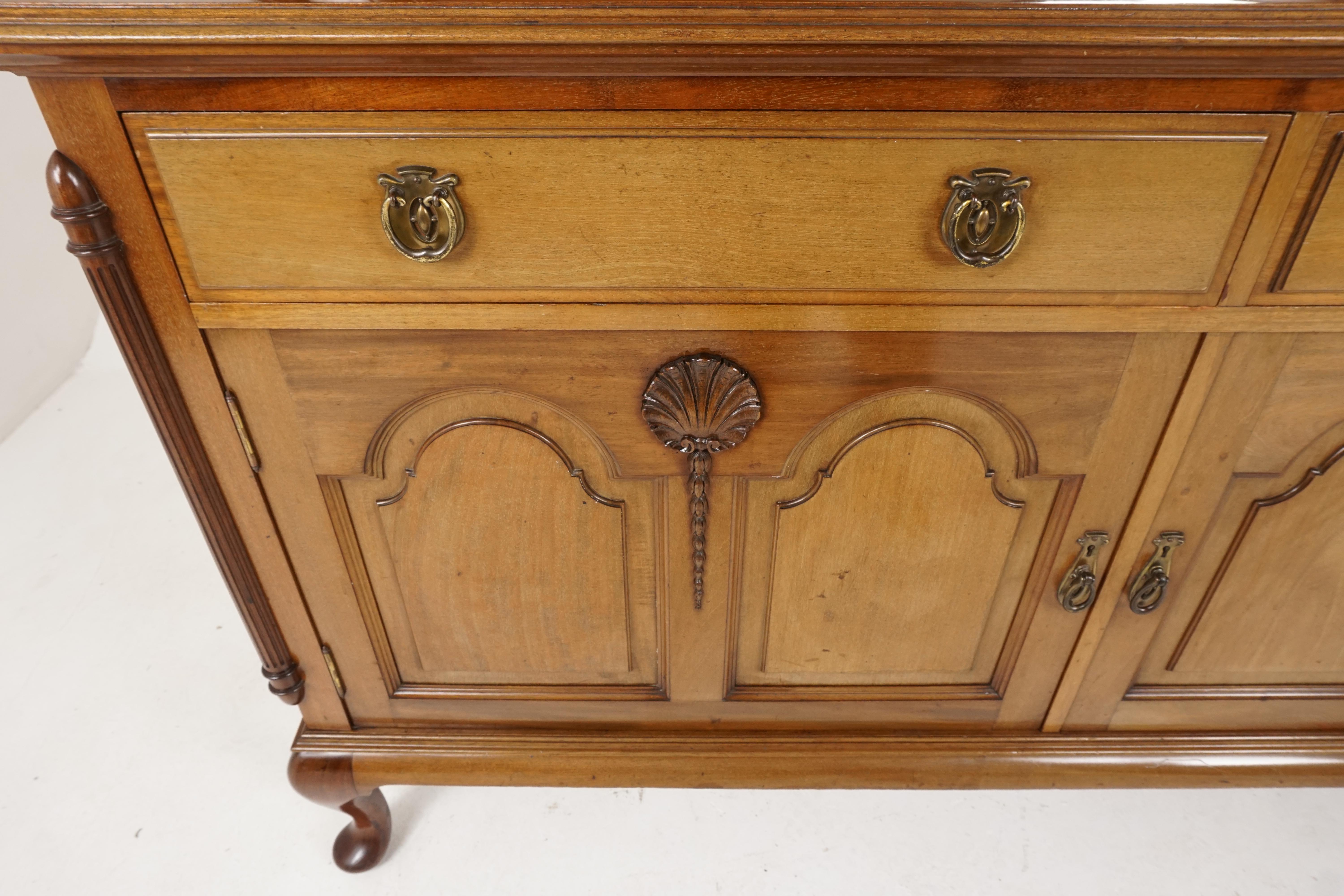 Early 20th Century Antique Walnut Sideboard, Mirror Back, Carved Art Nouveau Buffet, 1920s, H134 For Sale