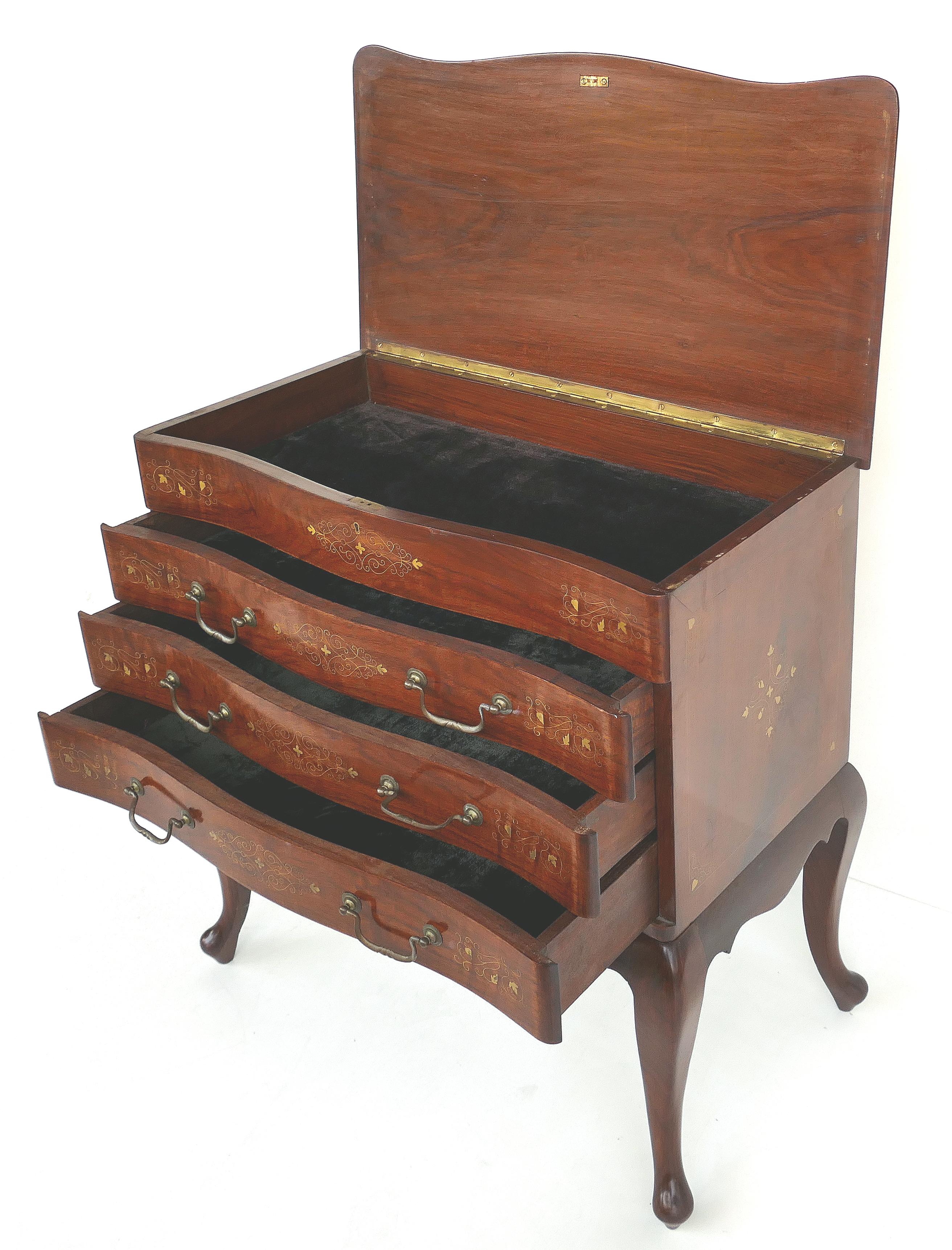 Antique Mahogany Silver Chest with Lift Up Top and Brass Inlay In Good Condition In Miami, FL
