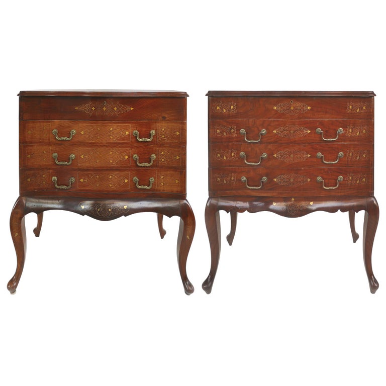 Antique Mahogany Silver Chest with Lift Up Top and Brass Inlay at