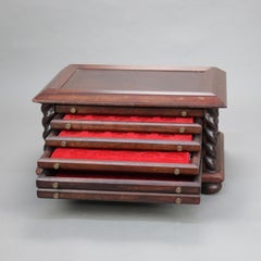 Antique Mahogany Six Drawer Watch Case with Rope Twist Columns C1910