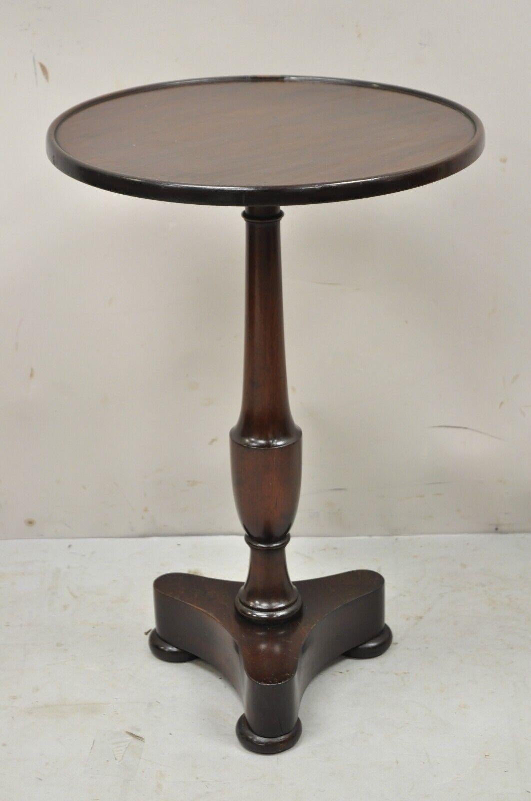 Antique Mahogany Small Empire Pedestal Base Round Accent Side Table 6