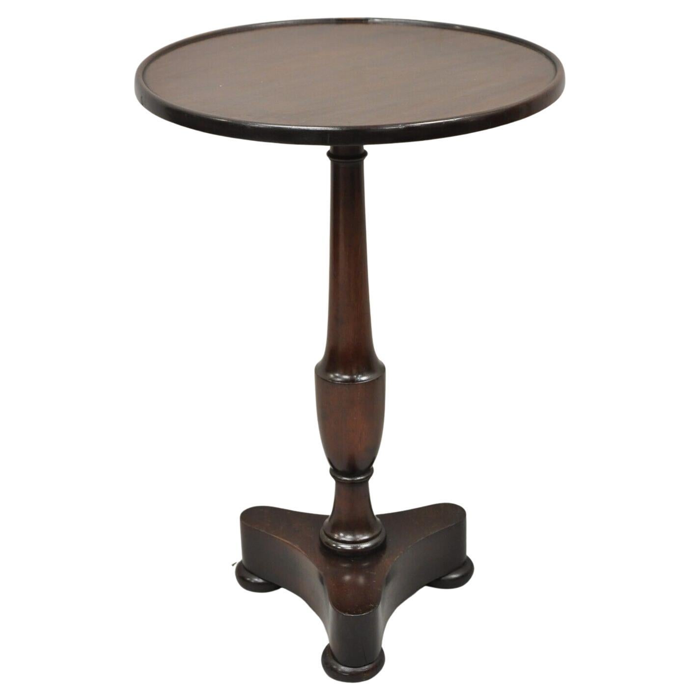 Antique Mahogany Small Empire Pedestal Base Round Accent Side Table