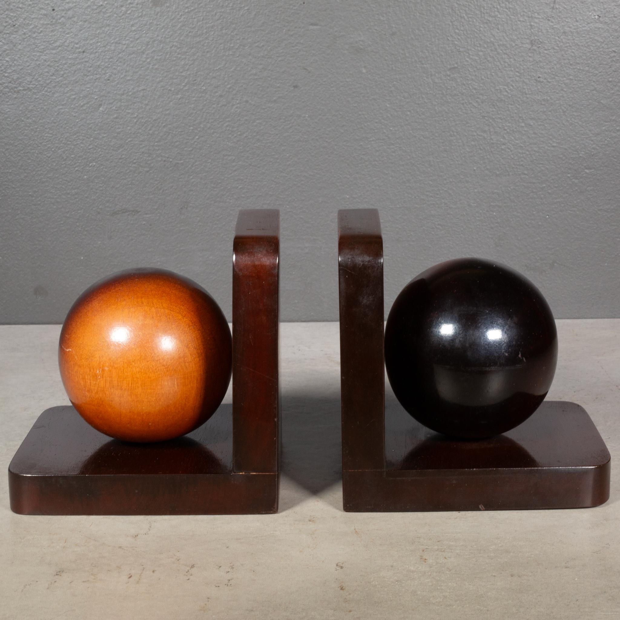 Art Deco Antique Mahogany Sphere Bookends c.1930-1950 For Sale