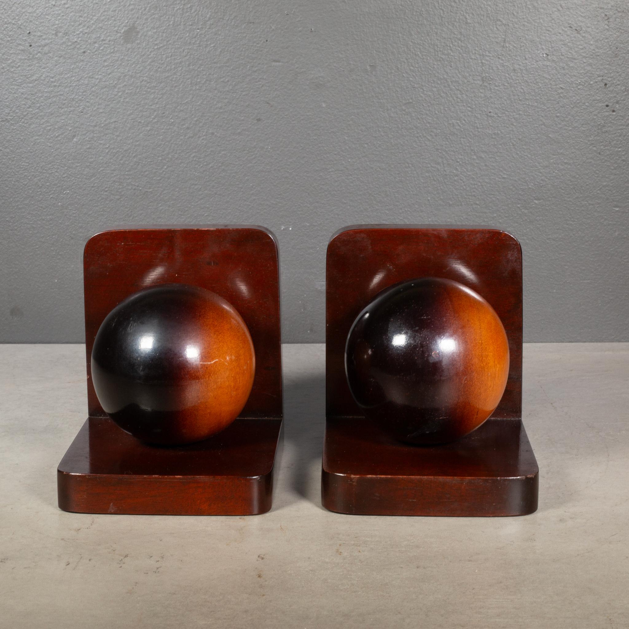 American Antique Mahogany Sphere Bookends c.1930-1950 For Sale