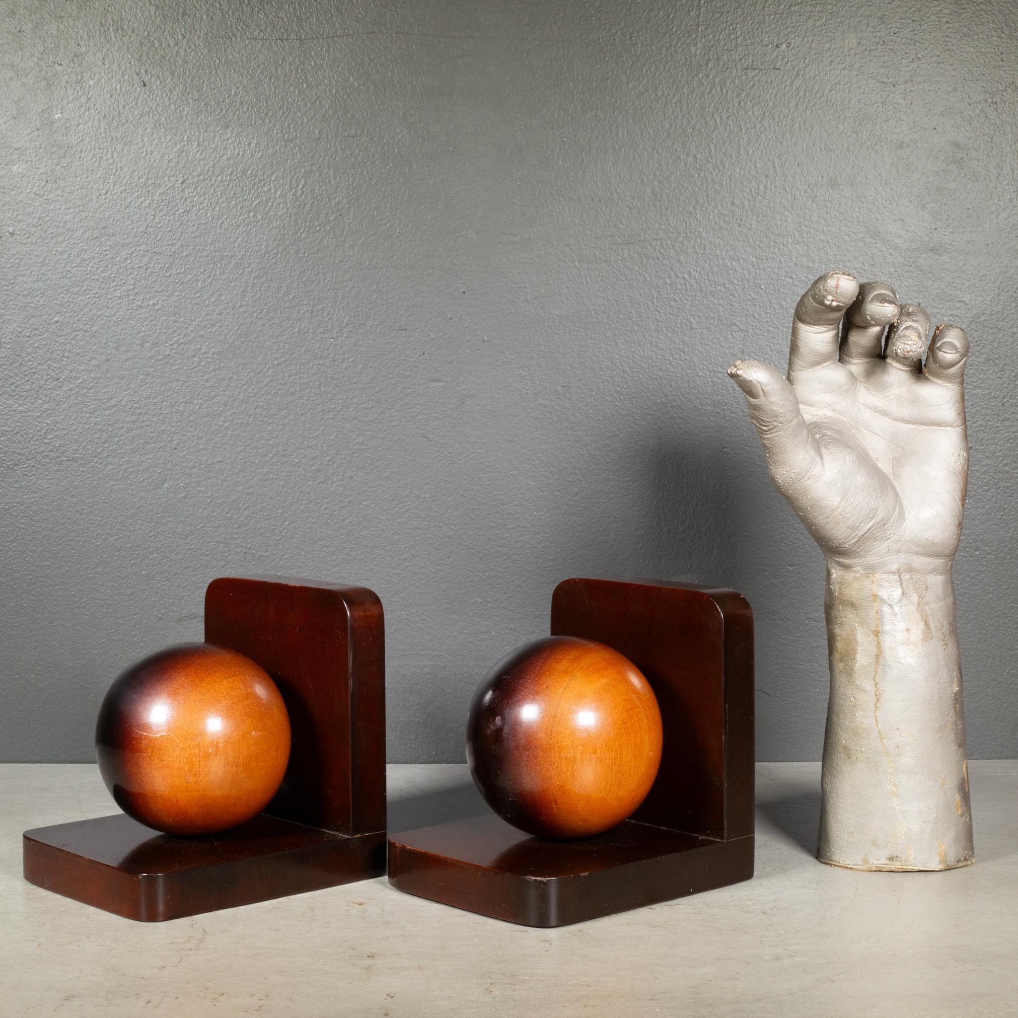 Antique Mahogany Sphere Bookends c.1930-1950 For Sale 1