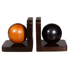 Antique Mahogany Sphere Bookends c.1930-1950