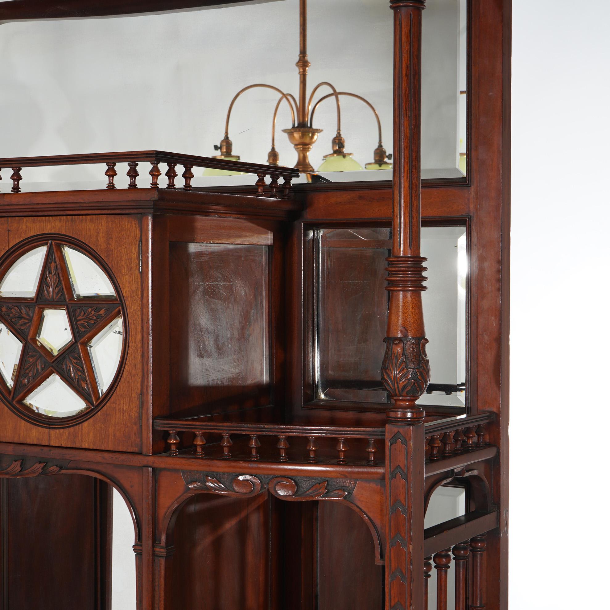 Antique Mahogany Star Pentagram Etagere with Mirrors, Spindles & Eagles C1900 For Sale 5
