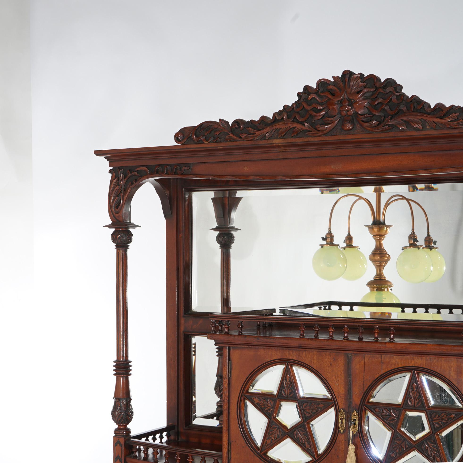 Antique Mahogany Star Pentagram Etagere with Mirrors, Spindles & Eagles C1900 For Sale 8
