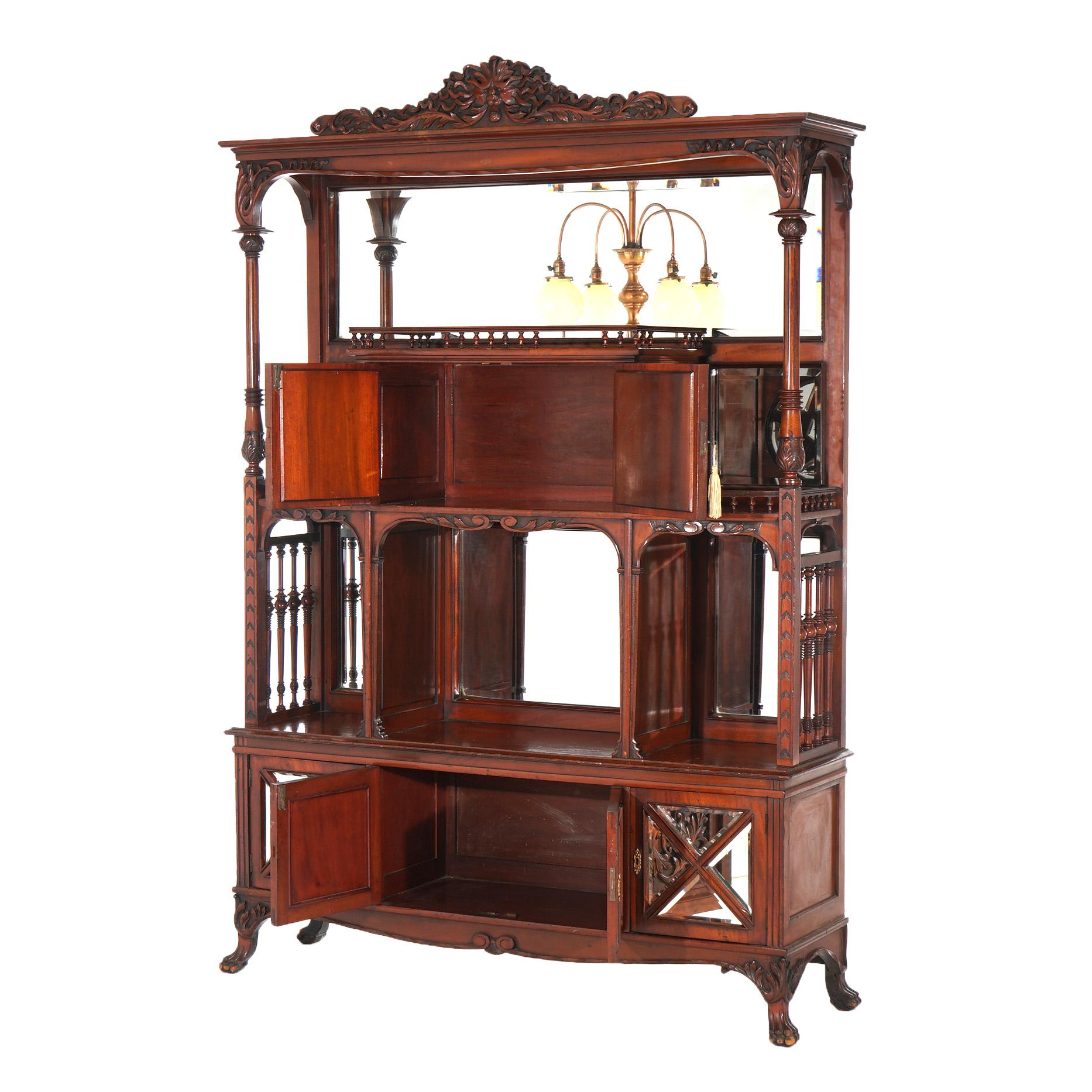 Antique Mahogany Star Pentagram Etagere with Mirrors, Spindles & Eagles C1900 For Sale 9