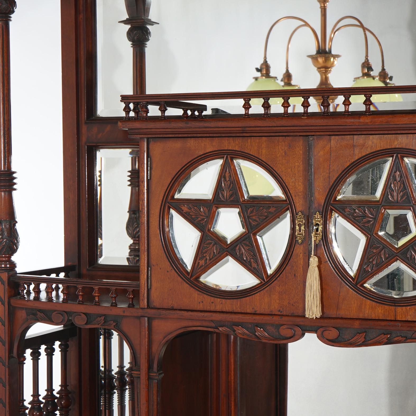 Antique Mahogany Star Pentagram Etagere with Mirrors, Spindles & Eagles C1900 For Sale 4