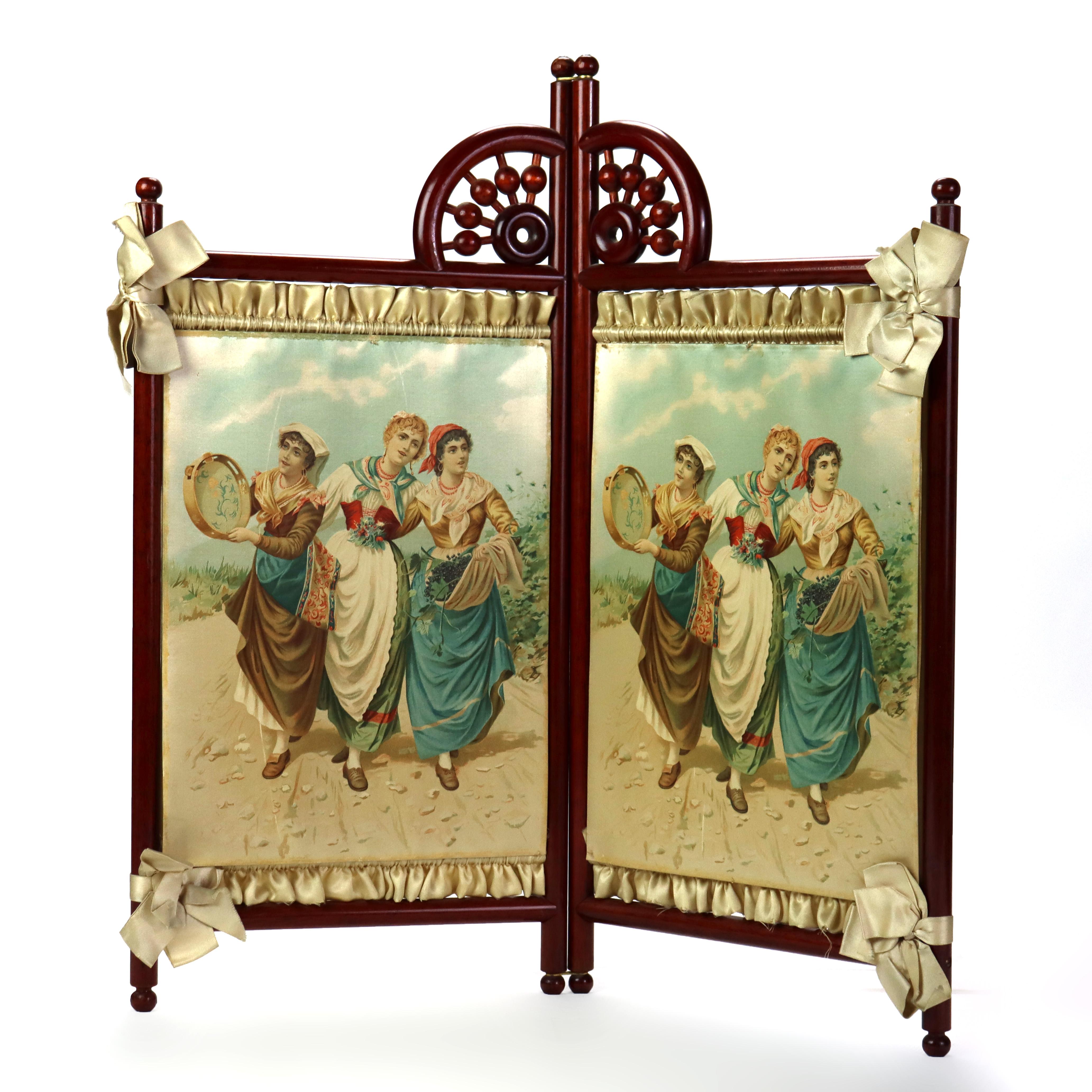 Pieno vittoriano Antico paravento da tavolo Stick and Ball in mogano con litografie C1900 in vendita