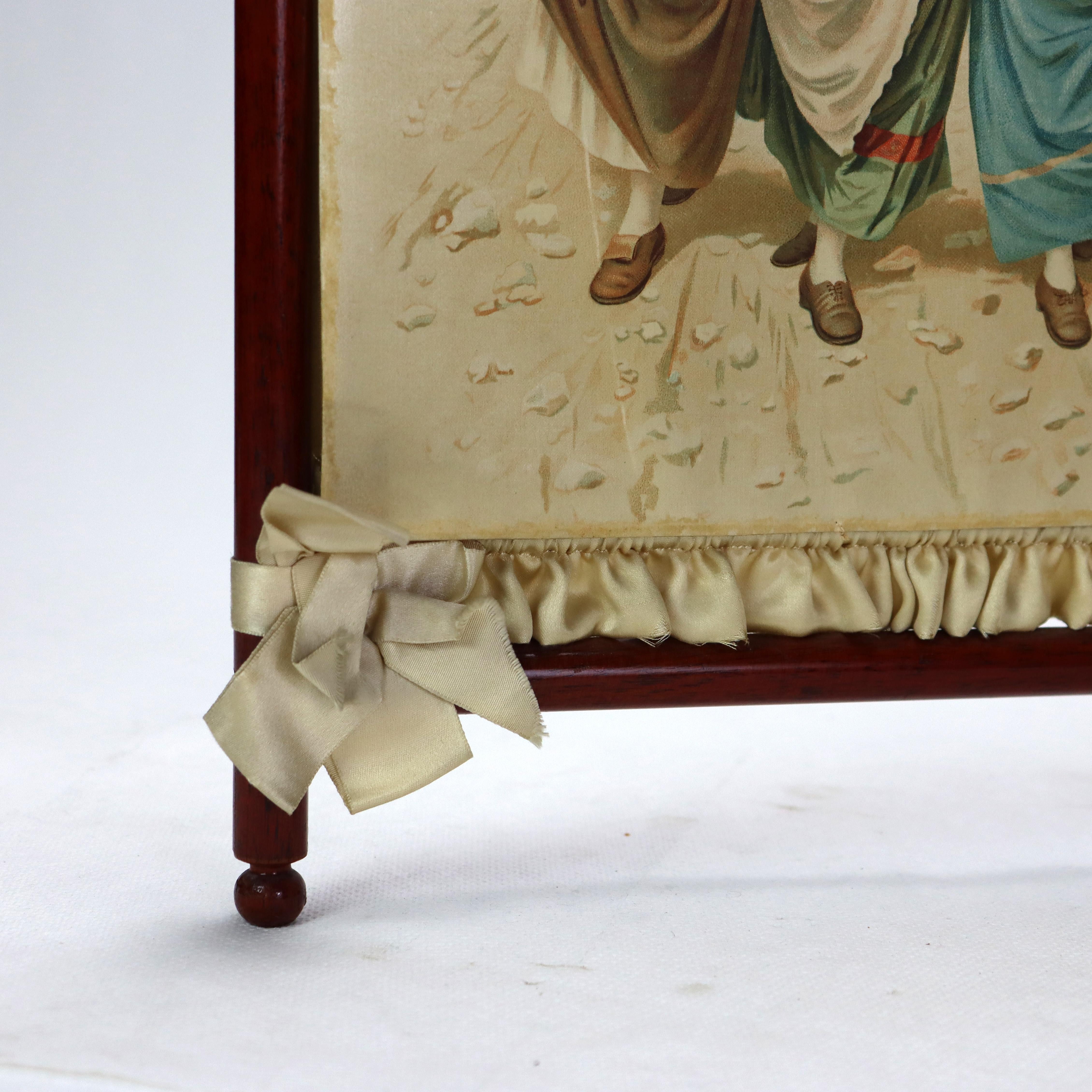 Antico paravento da tavolo Stick and Ball in mogano con litografie C1900 In condizioni buone in vendita a Big Flats, NY