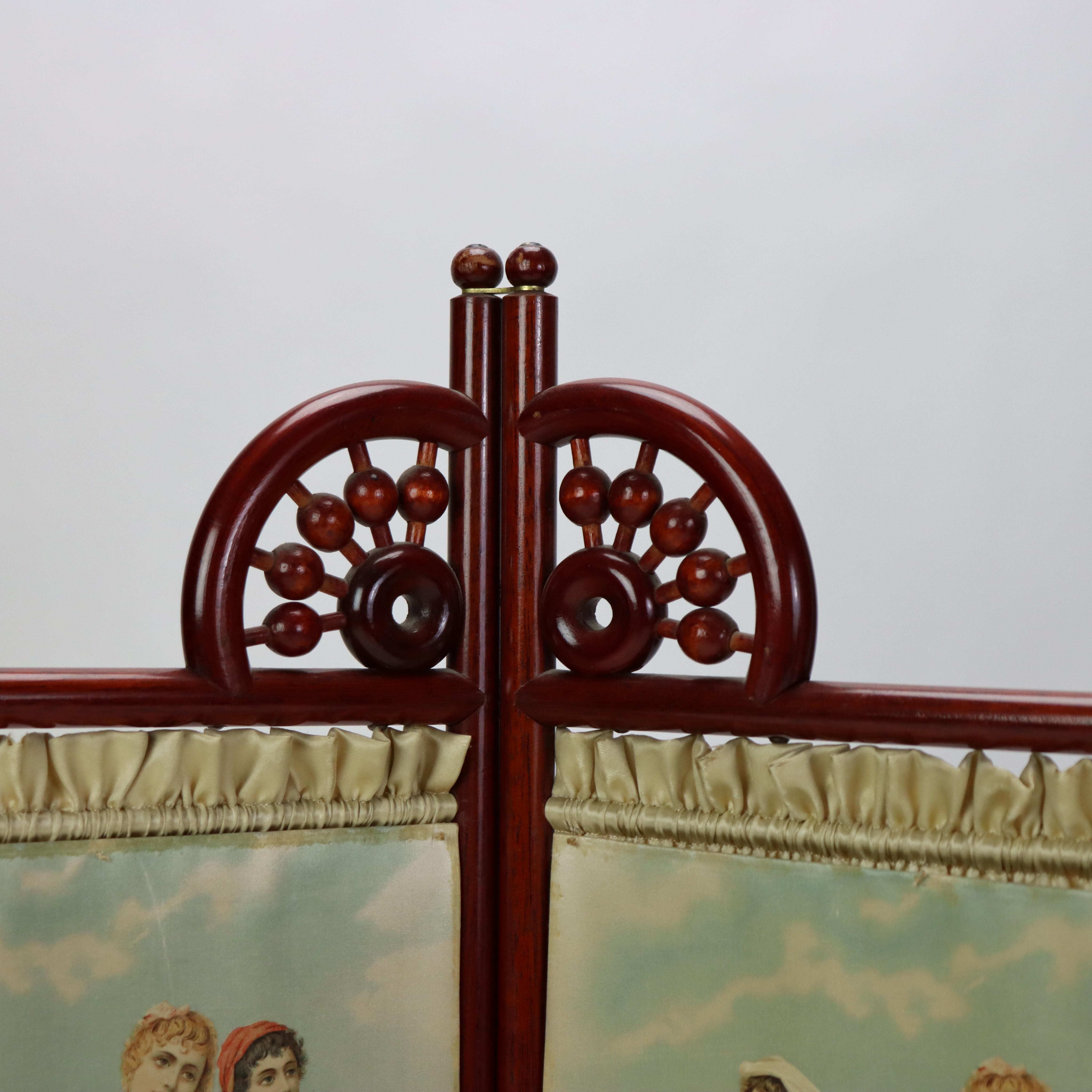XX secolo Antico paravento da tavolo Stick and Ball in mogano con litografie C1900 in vendita