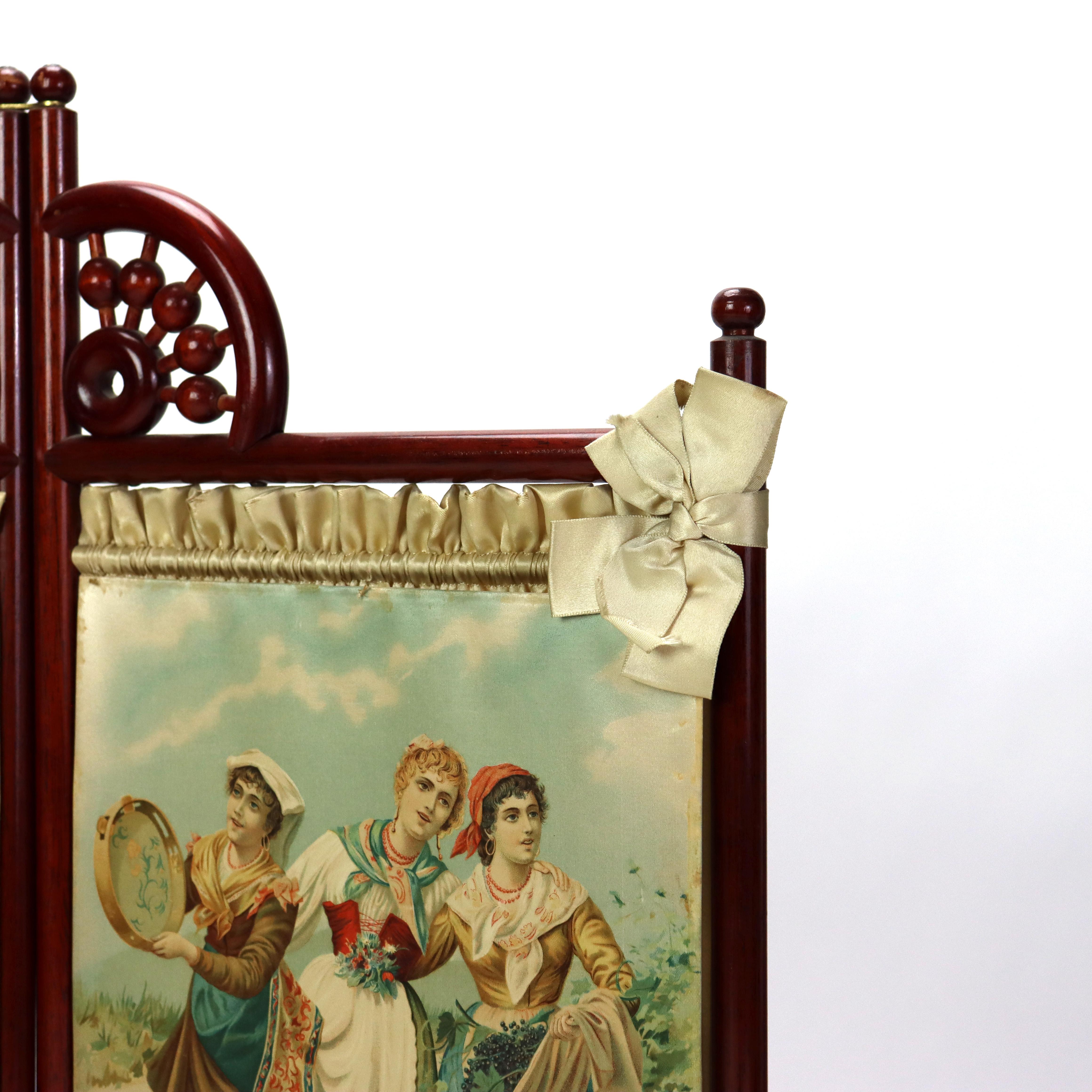 Antico paravento da tavolo Stick and Ball in mogano con litografie C1900 in vendita 1