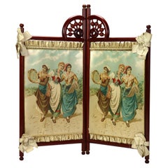 Antico paravento da tavolo Stick and Ball in mogano con litografie C1900