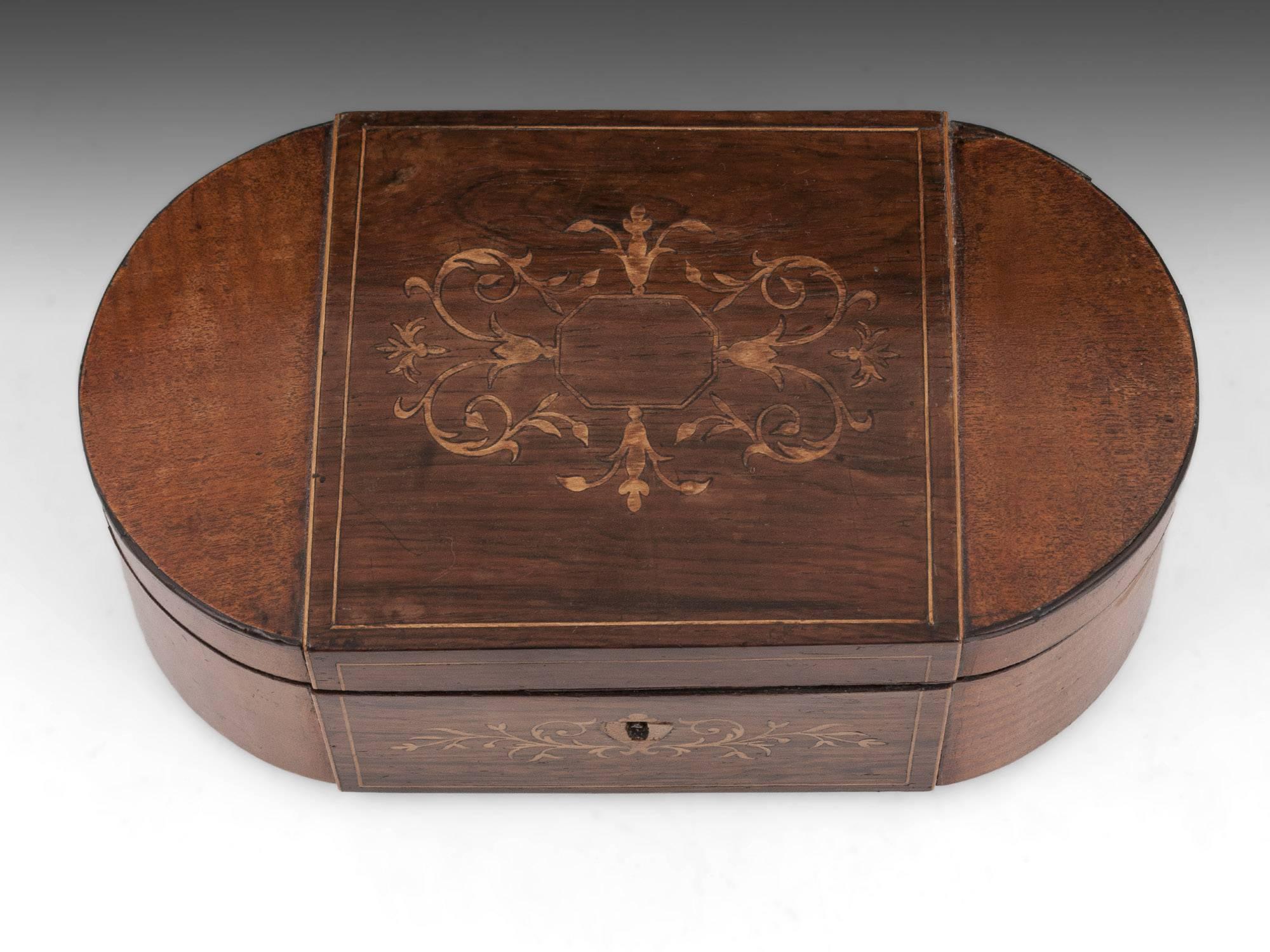 British Antique Mahogany Sycamore Palais Royal Sewing Box, French, 19th Century For Sale