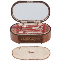 Antique Mahogany Sycamore Palais Royal Sewing Box, French, 19th Century