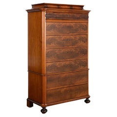 Antique Mahogany Tall Chest of Seven Drawers Highboy from Denmark, circa 1840-60