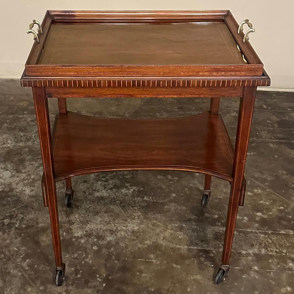 Brass Antique Mahogany Tea ~ Drink Serving Table For Sale