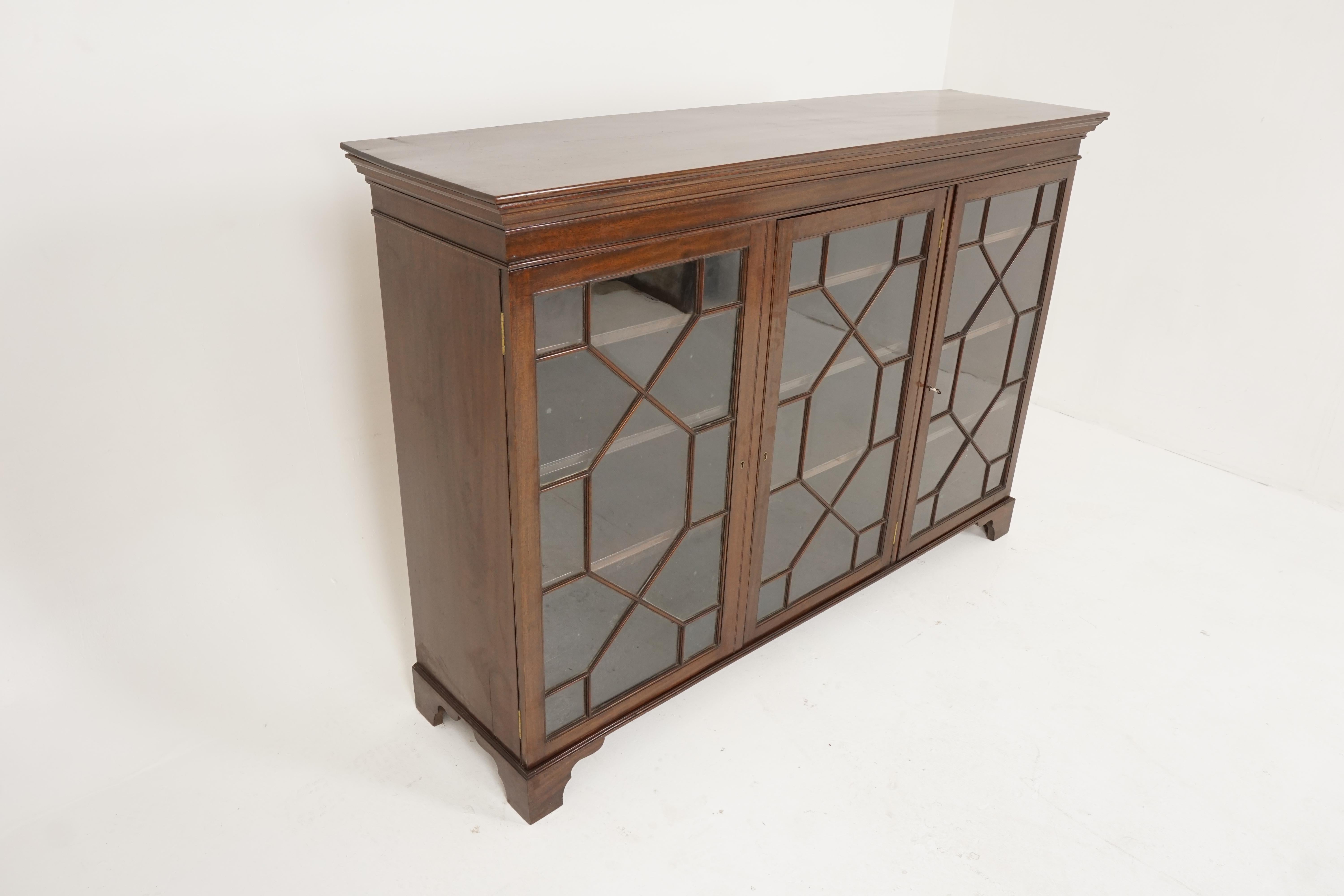 Scottish Antique Walnut Three Door Bookcase Display Cabinet, Scotland 1920, B2409