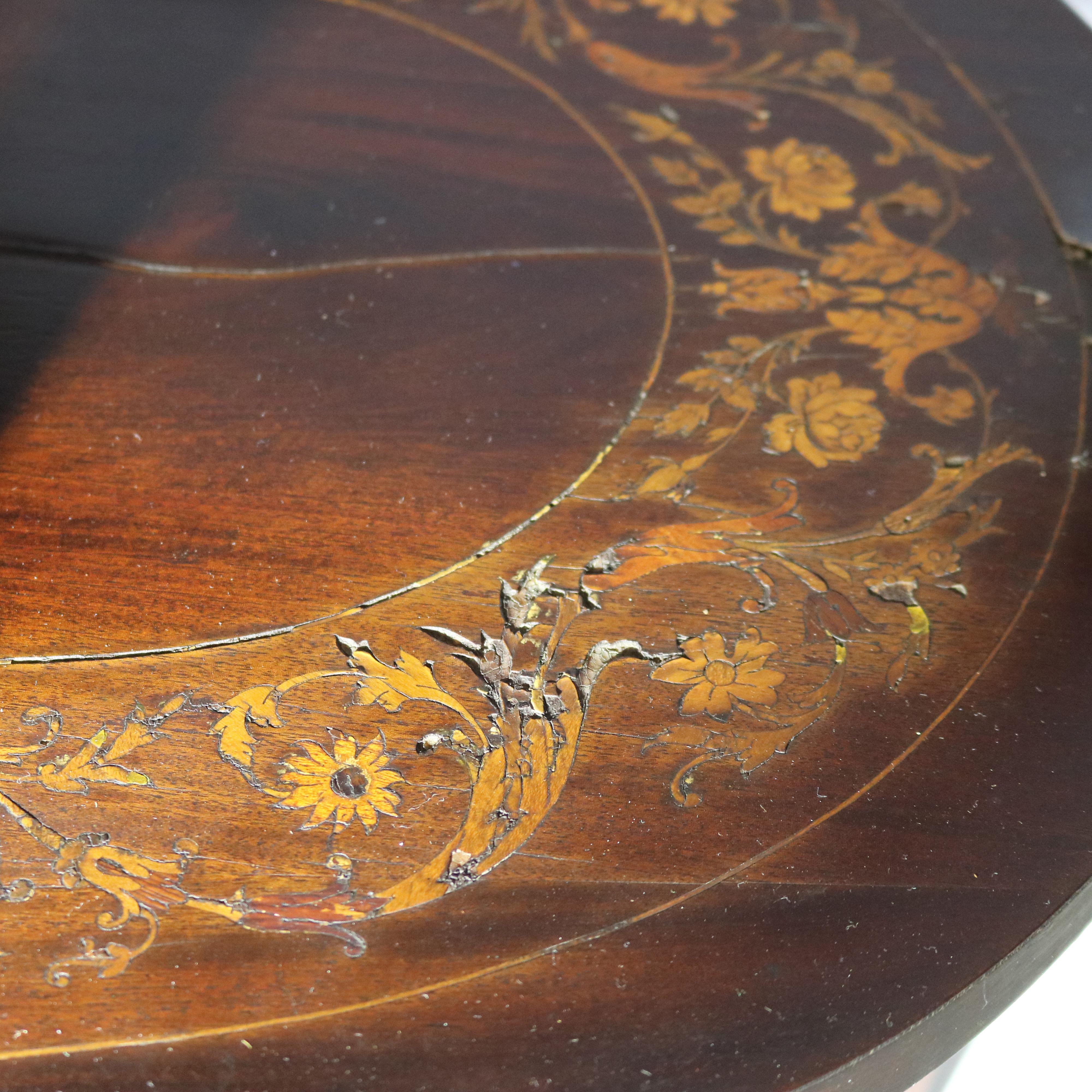 Antico tavolo da tè a più livelli in mogano con intarsio floreale in legno di raso C1920 in vendita 6