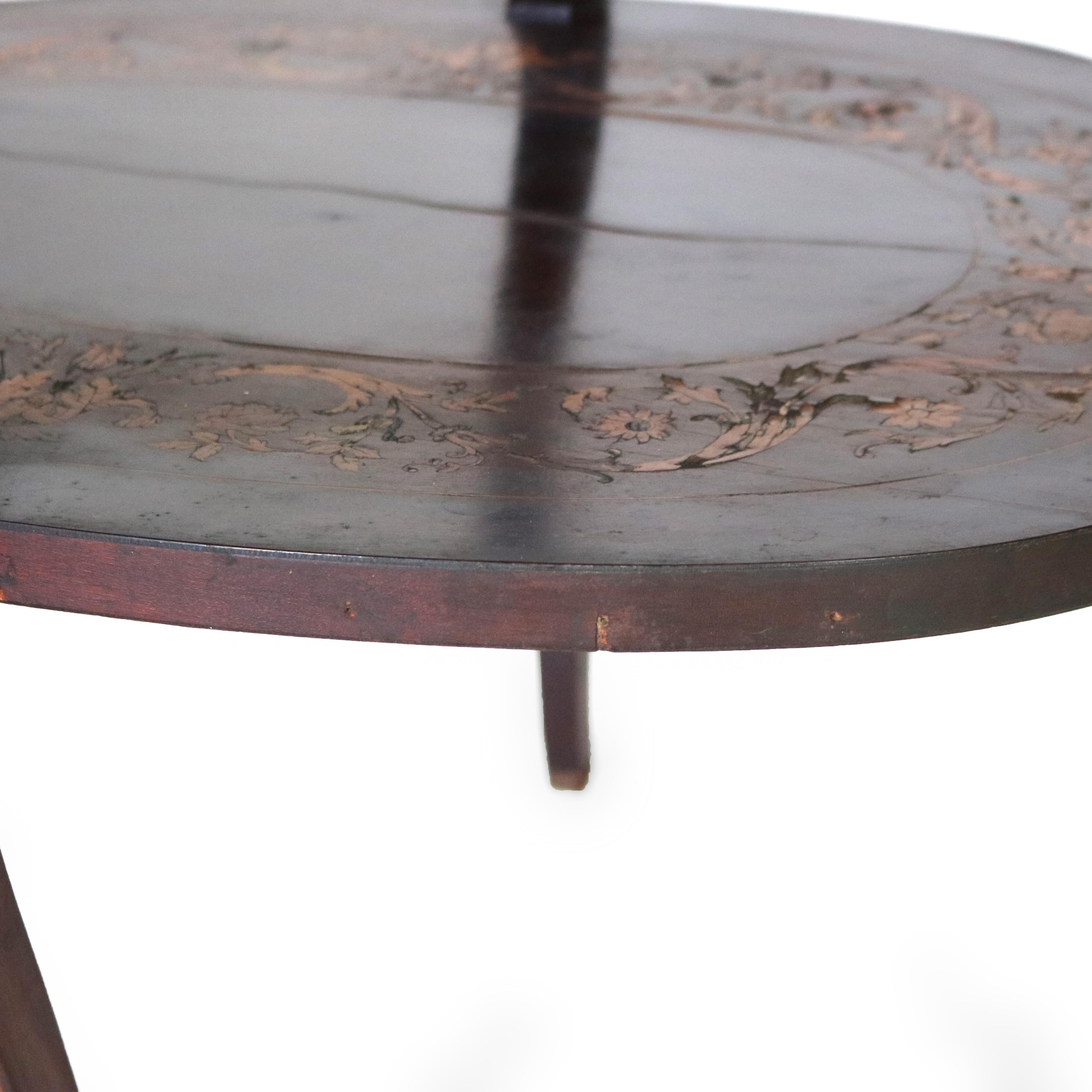 Antico tavolo da tè a più livelli in mogano con intarsio floreale in legno di raso C1920 in vendita 8