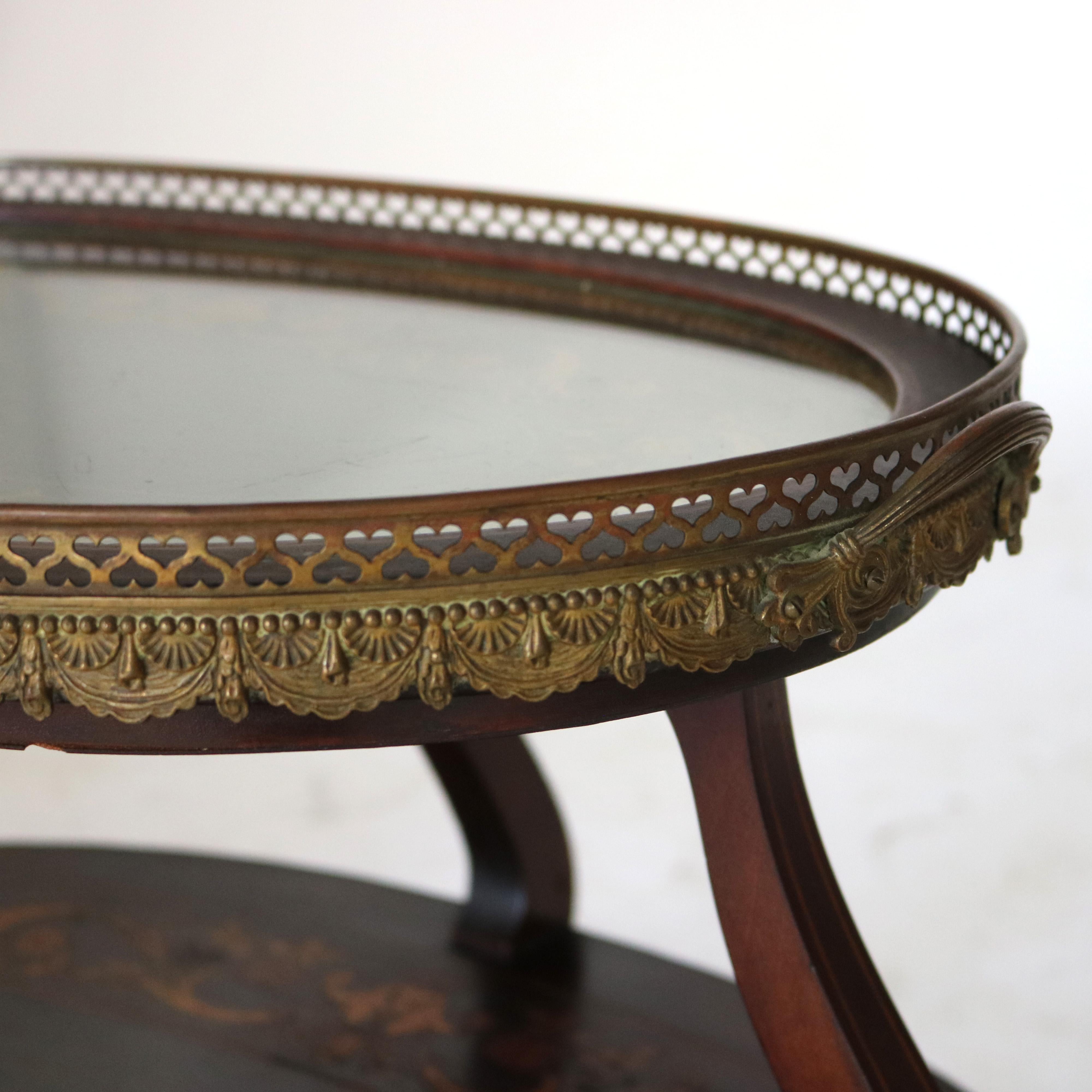 Antico tavolo da tè a più livelli in mogano con intarsio floreale in legno di raso C1920 in vendita 2