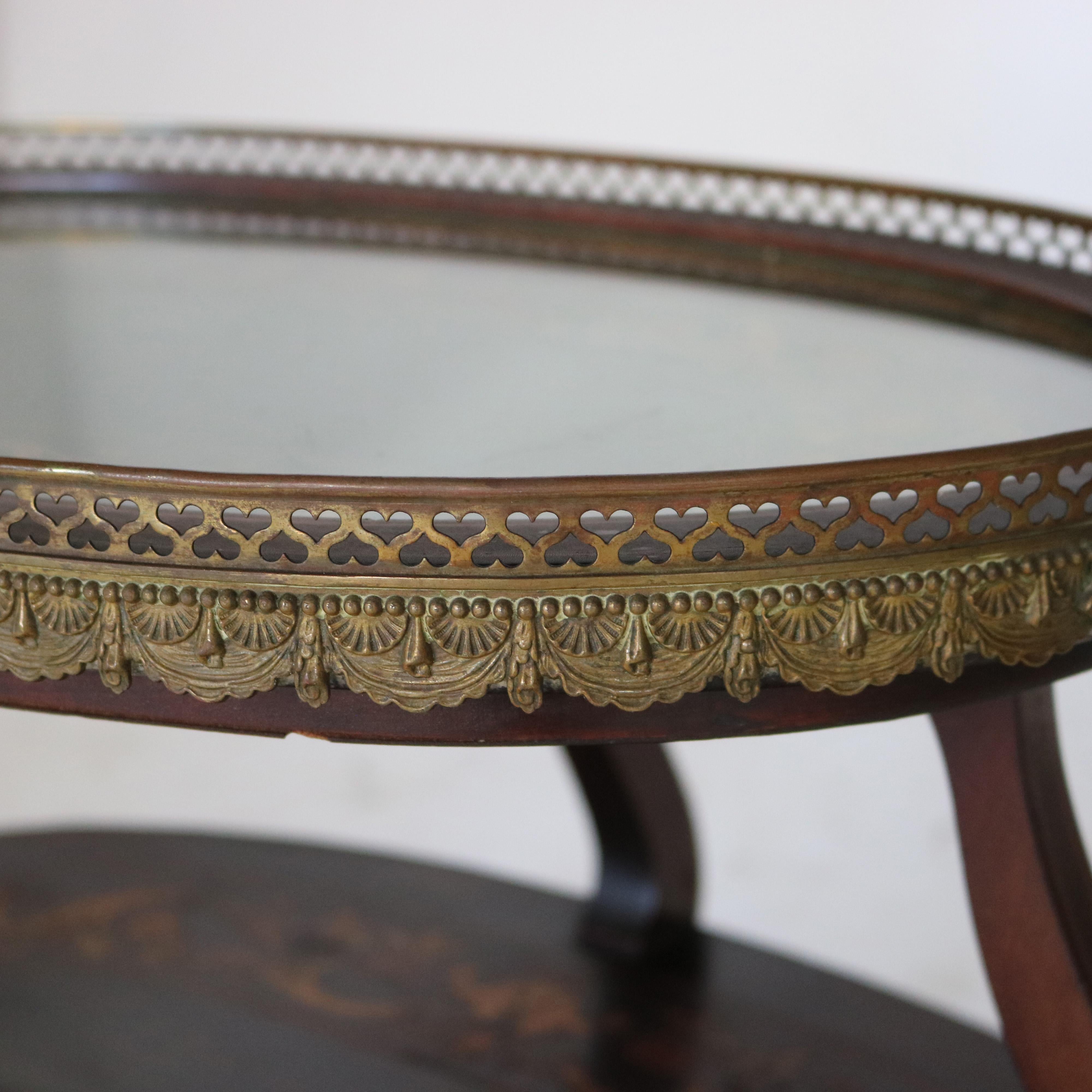 Antico tavolo da tè a più livelli in mogano con intarsio floreale in legno di raso C1920 in vendita 3