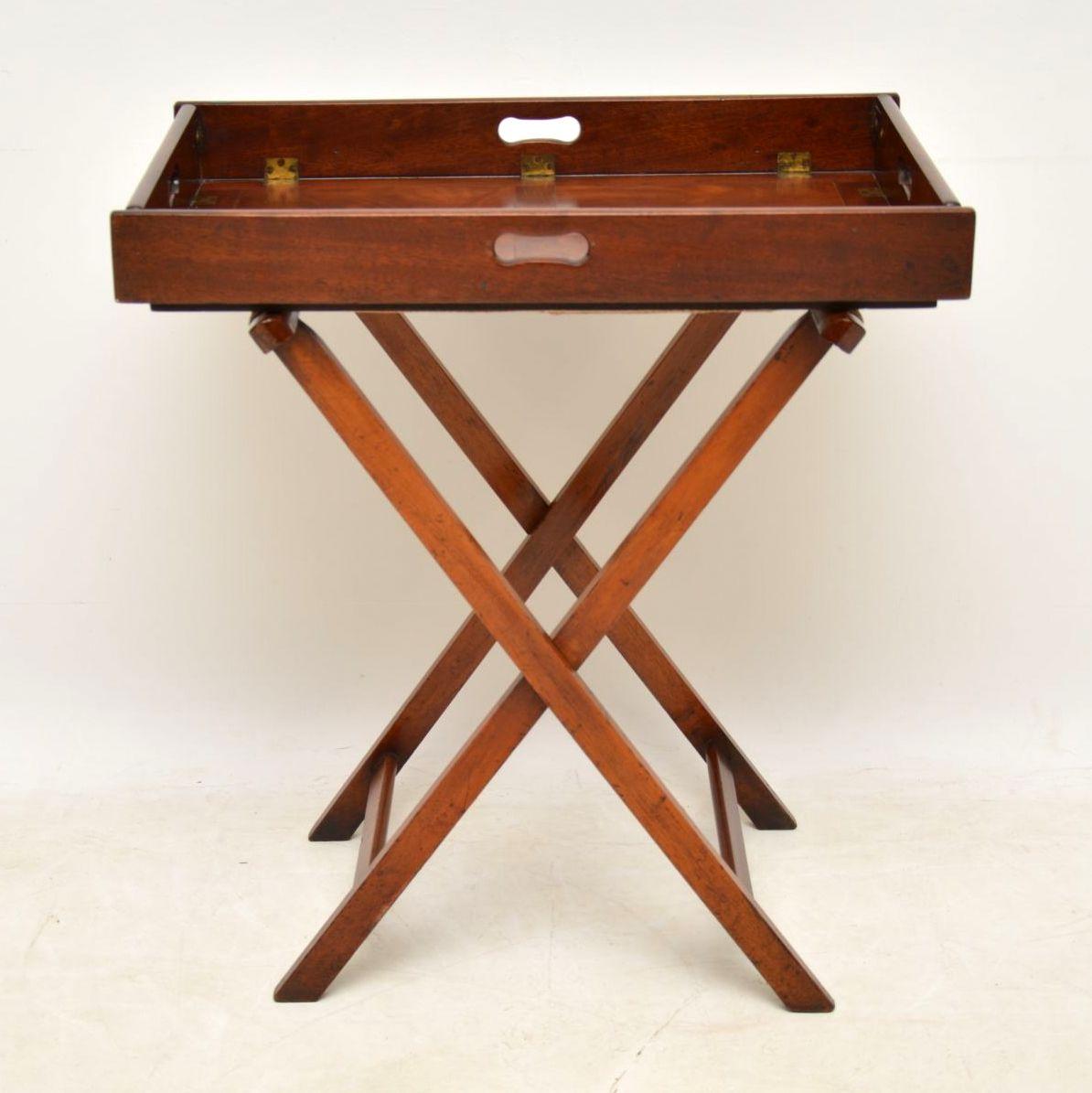 Campaign Antique Mahogany Tray Top Butlers Stand or Side Table