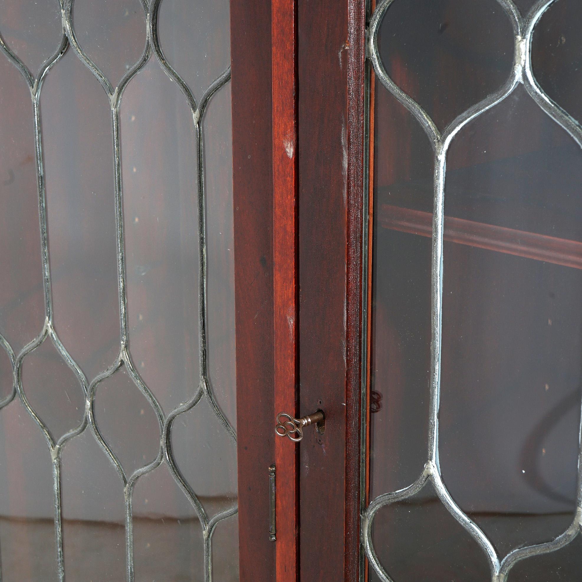 Antique Mahogany Triple Door Leaded Glass Bookcase with Carved Claw Feet C1900 For Sale 7