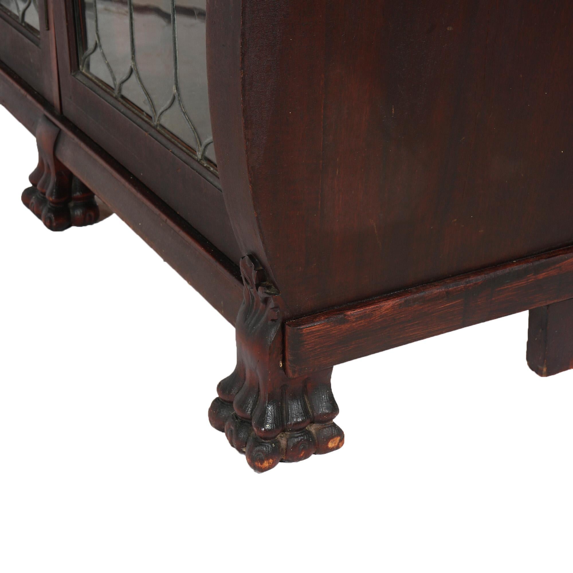 Antique Mahogany Triple Door Leaded Glass Bookcase with Carved Claw Feet C1900 For Sale 9