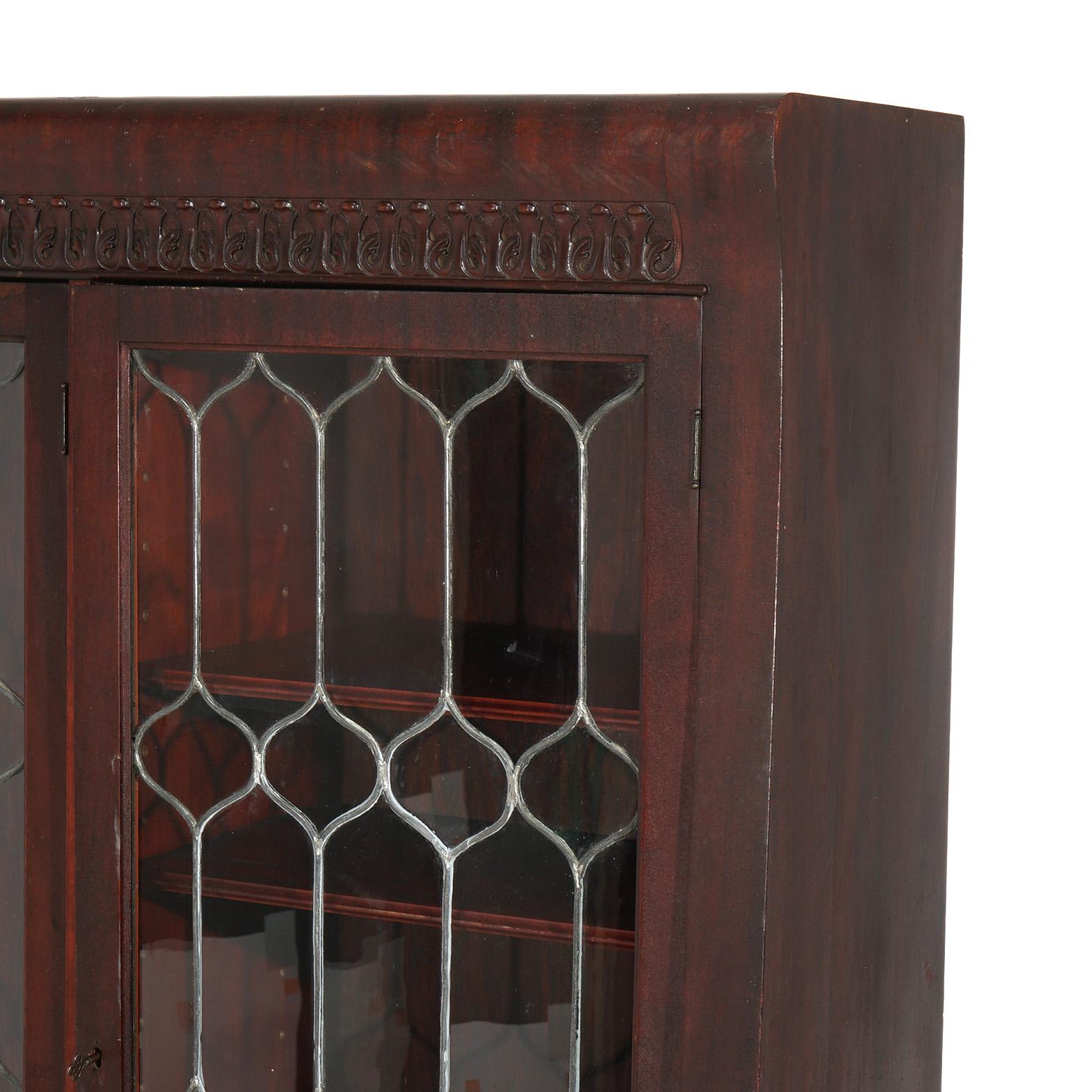 Antique Mahogany Triple Door Leaded Glass Bookcase with Carved Claw Feet C1900 For Sale 3